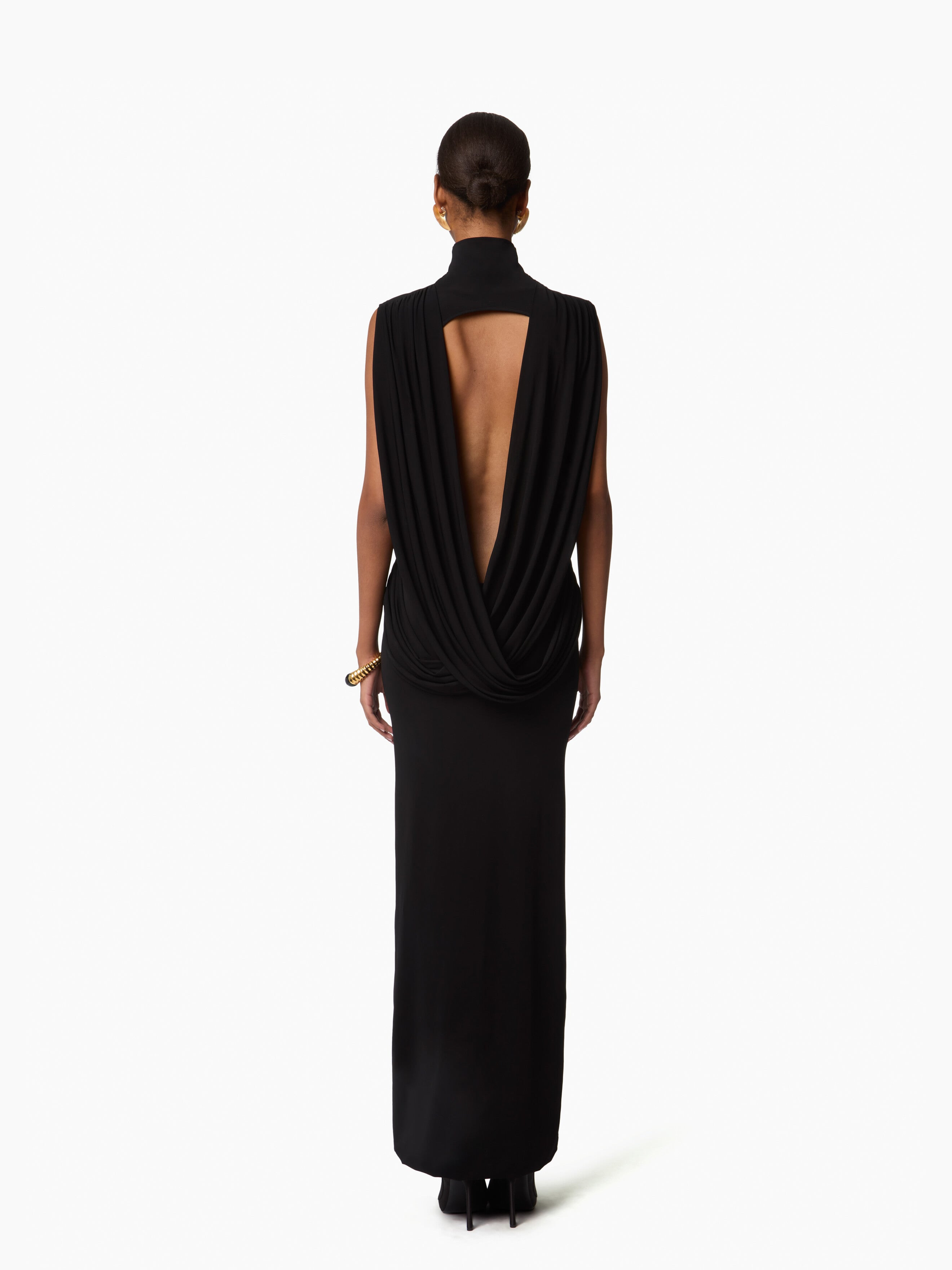 Black Long Draped Dress - 4