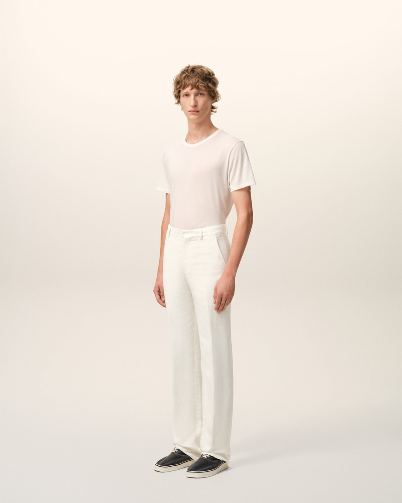 WHITE BLENDED LINEN STRAIGHT TROUSERS 6