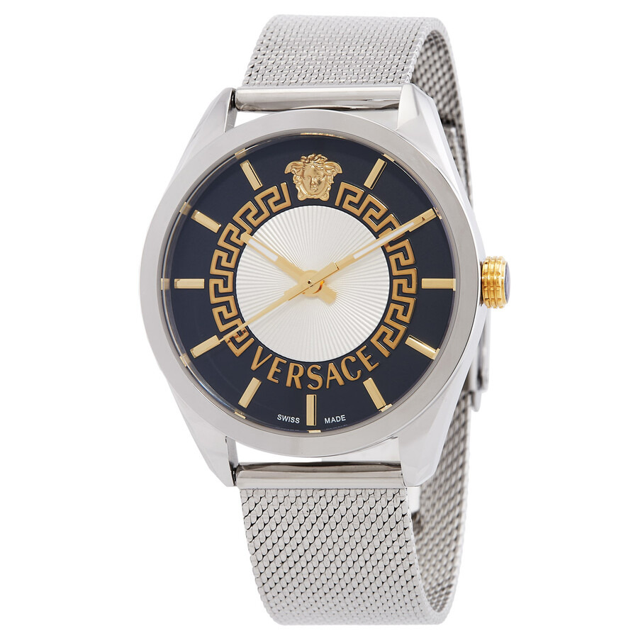 Versace New V Circle Quartz Men's Black Guilloche Dial Watch VE8A00324 - 1