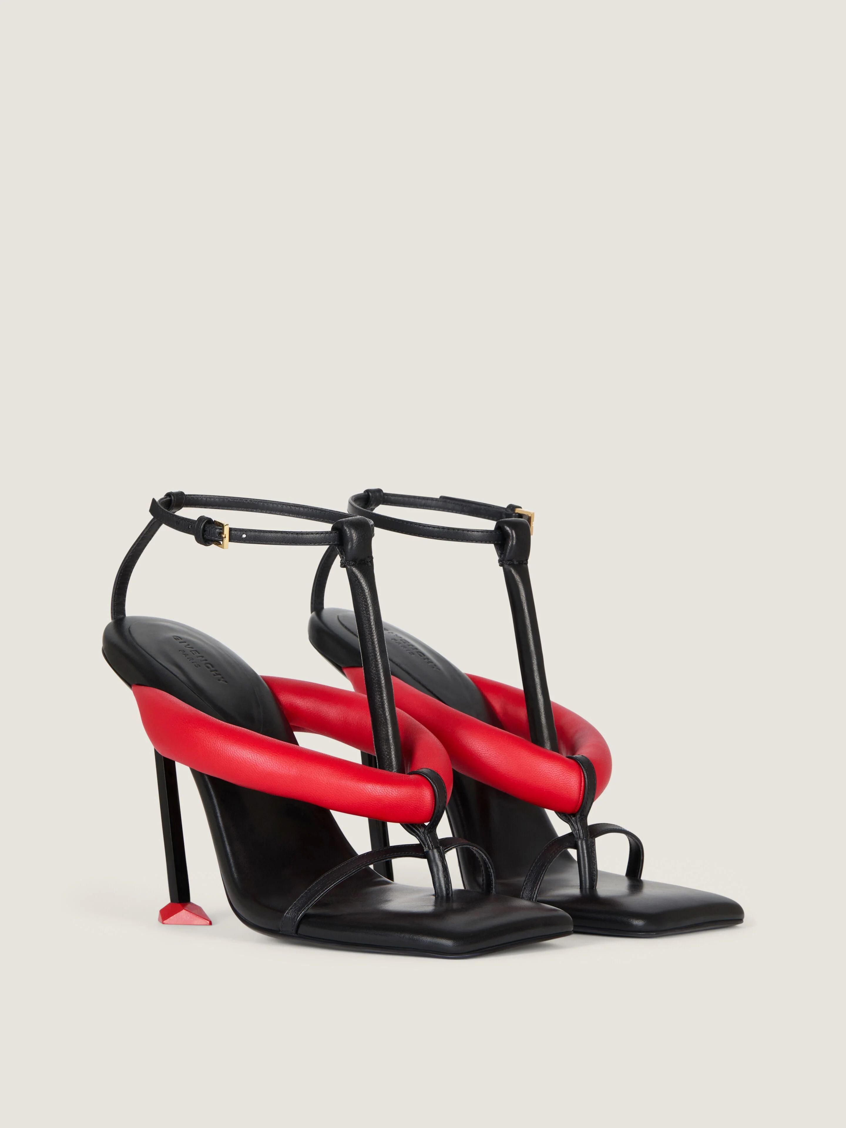 BOUDOIR BICOLOR HEELED THONGS IN NAPPA LEATHER - 1