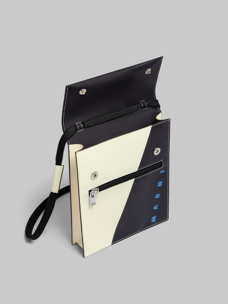 WHITE AND BLACK TRIBECA POUCH WITH SHOELACE STRAP 4