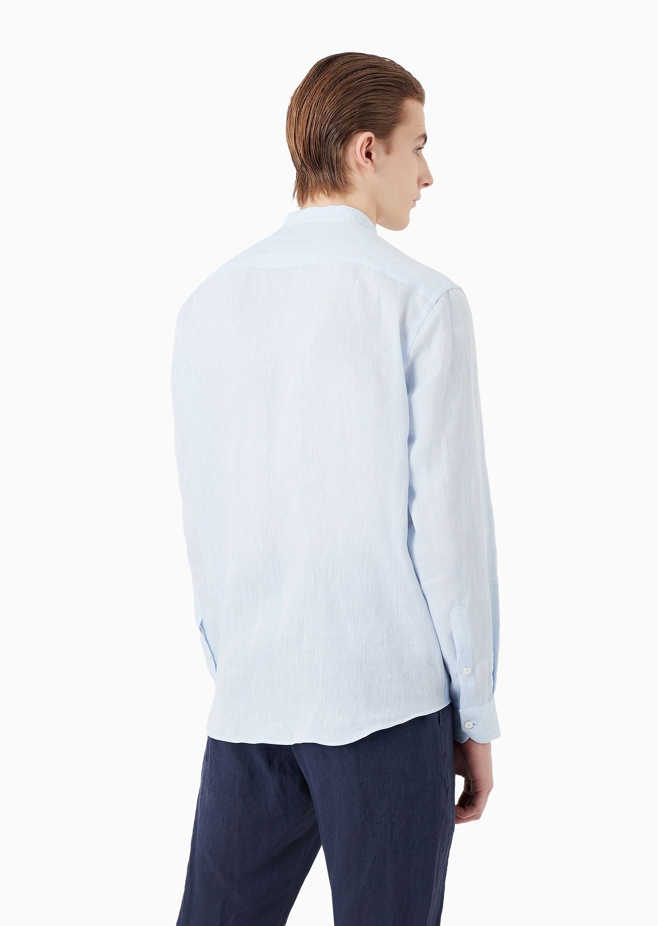 Linen chambray shirt with guru collar - 3