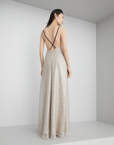 Brunello Cucinelli Dazzling embroidery dress in crispy silk with precious straps outlook