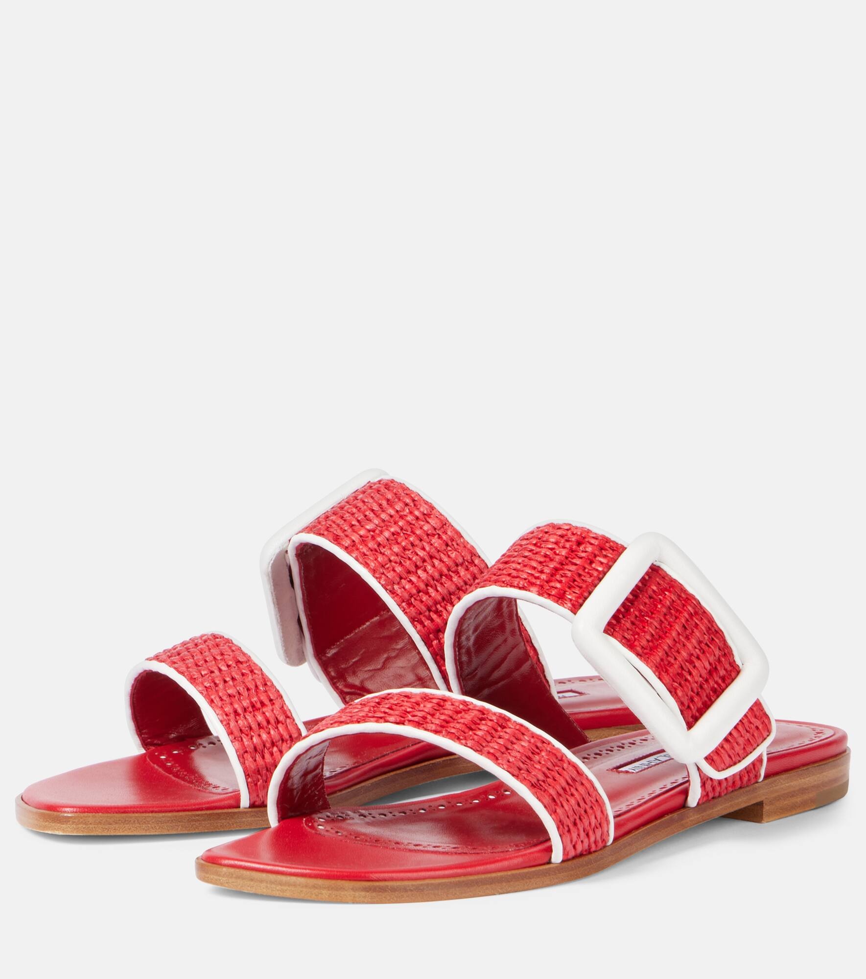 Tituba leather-trimmed raffia sandals - 4