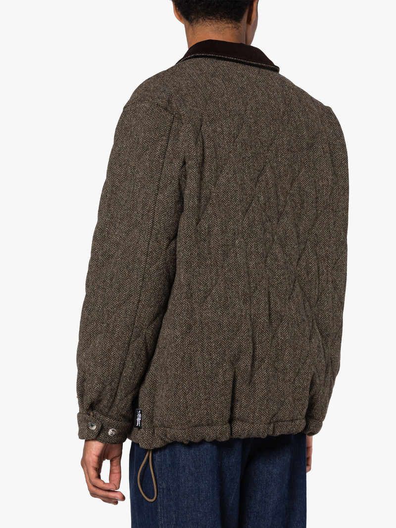 TEEMING BROWN HERRINGBONE WOOL QUILTED COACH JACKET 5