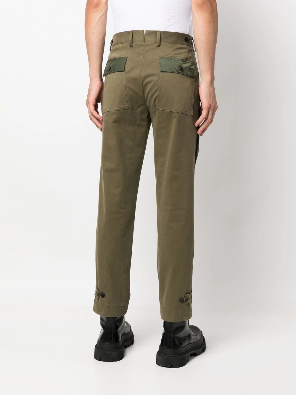 contrasting-side panel straight trousers - 4