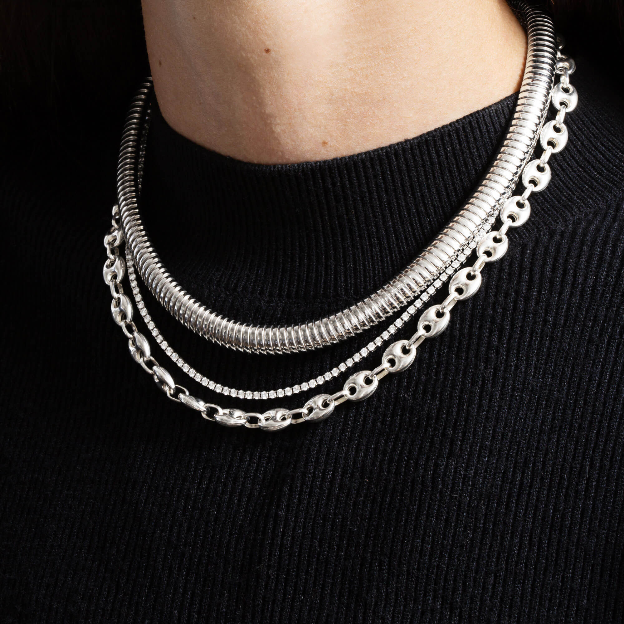 Unflippable Tennis Necklace in White Gold - 12