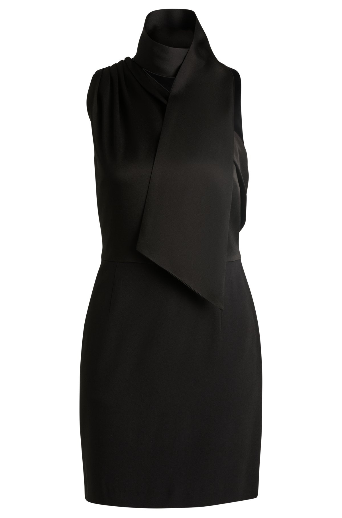 SLEEVELESS DRESS WITH ASYMMETRIC V NECKLINE AND SHAWL DETAIL - 1