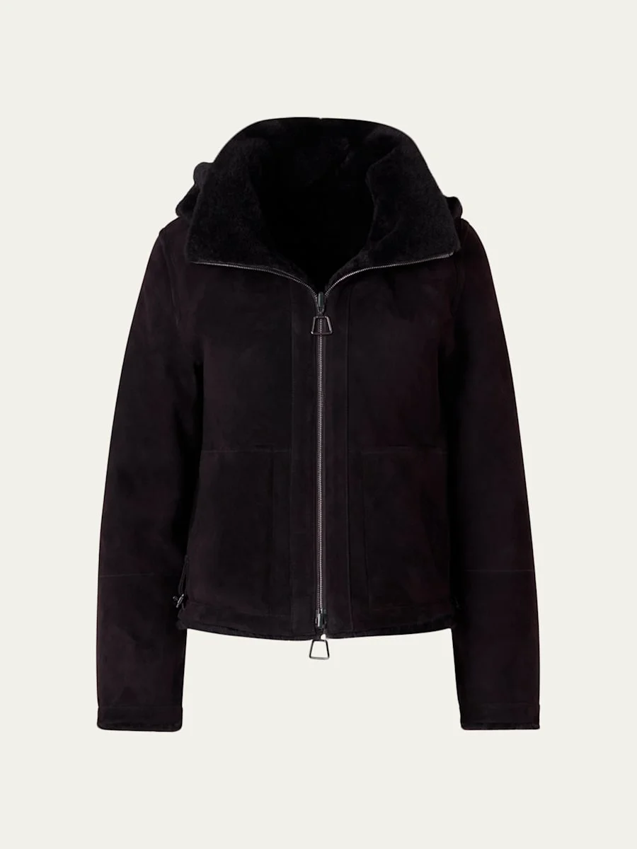 Dino Reversible Lamb Shearling Zip Jacket With Detachable Hood - 1