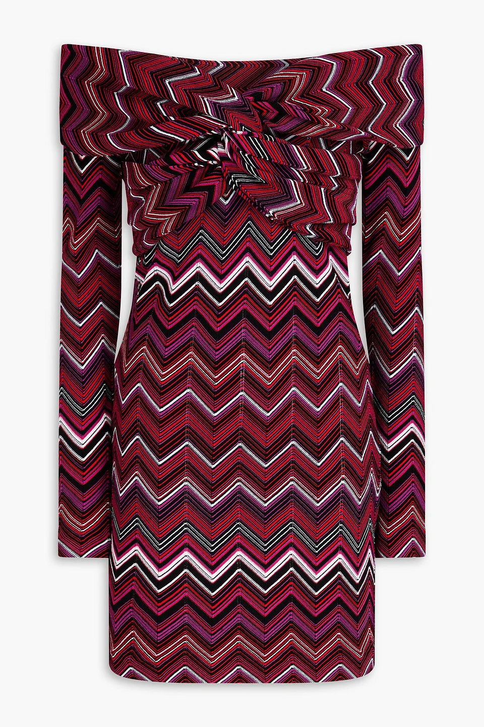 Off-the-shoulder twisted jacquard-knit mini dress - 1