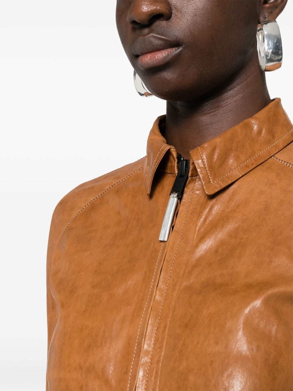 exposed-seam leather jacket - 5