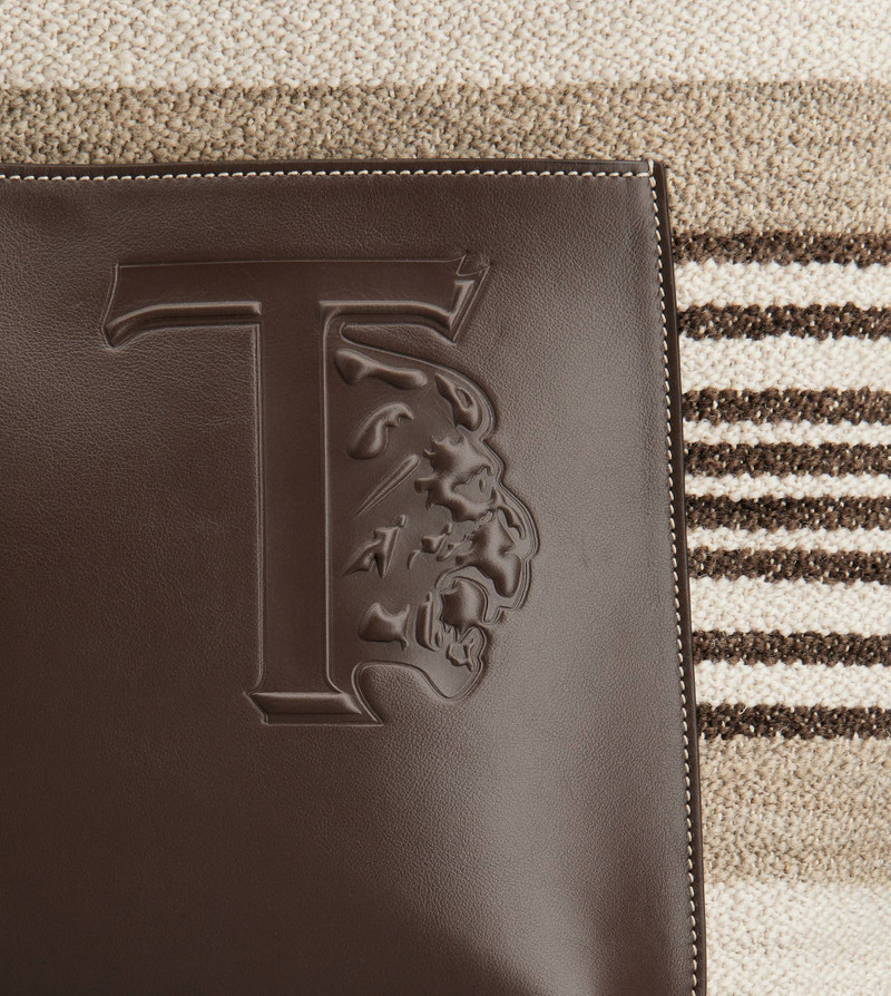 SHOPPING BAG IN FABRIC AND LEATHER MEDIUM - BROWN 7