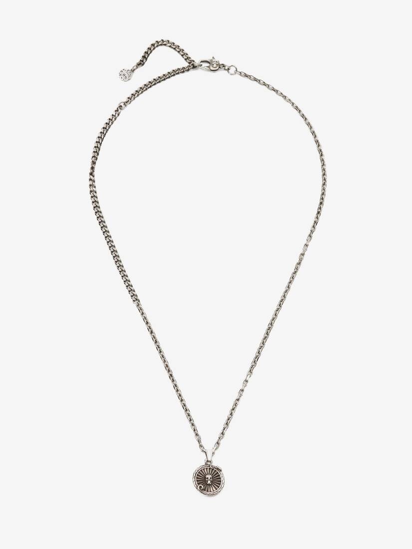 Snake Medallion Coin Necklace in Antique Silver - 1