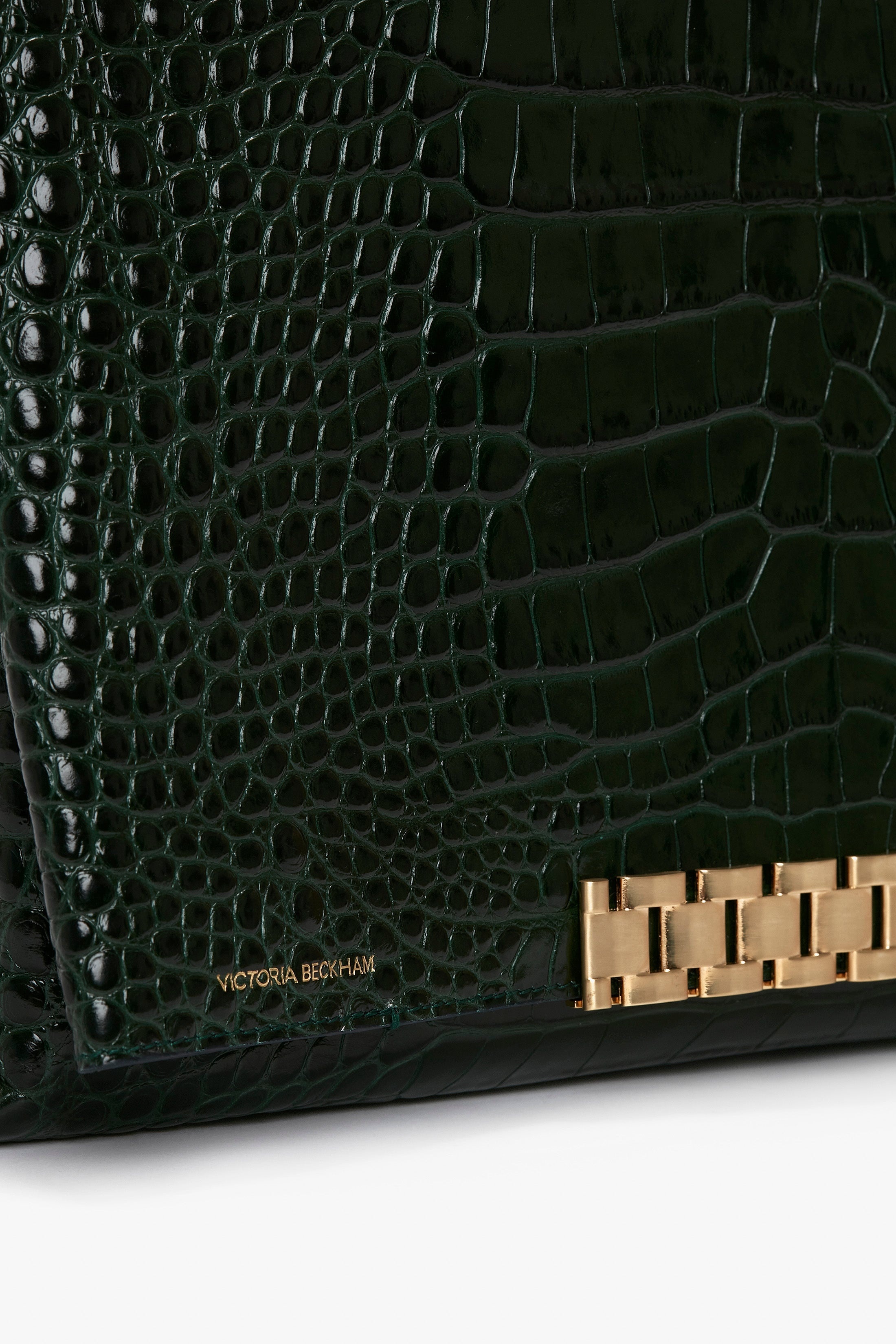 Jumbo Chain Pouch in Dark Forest Croc Leather - 8