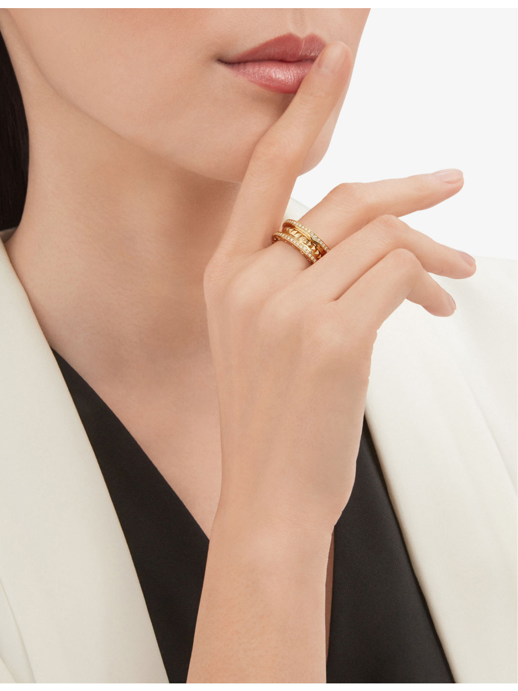 B.zero1 two-band 18ct yellow-gold and 0.51ct round-cut diamond band ring - 5