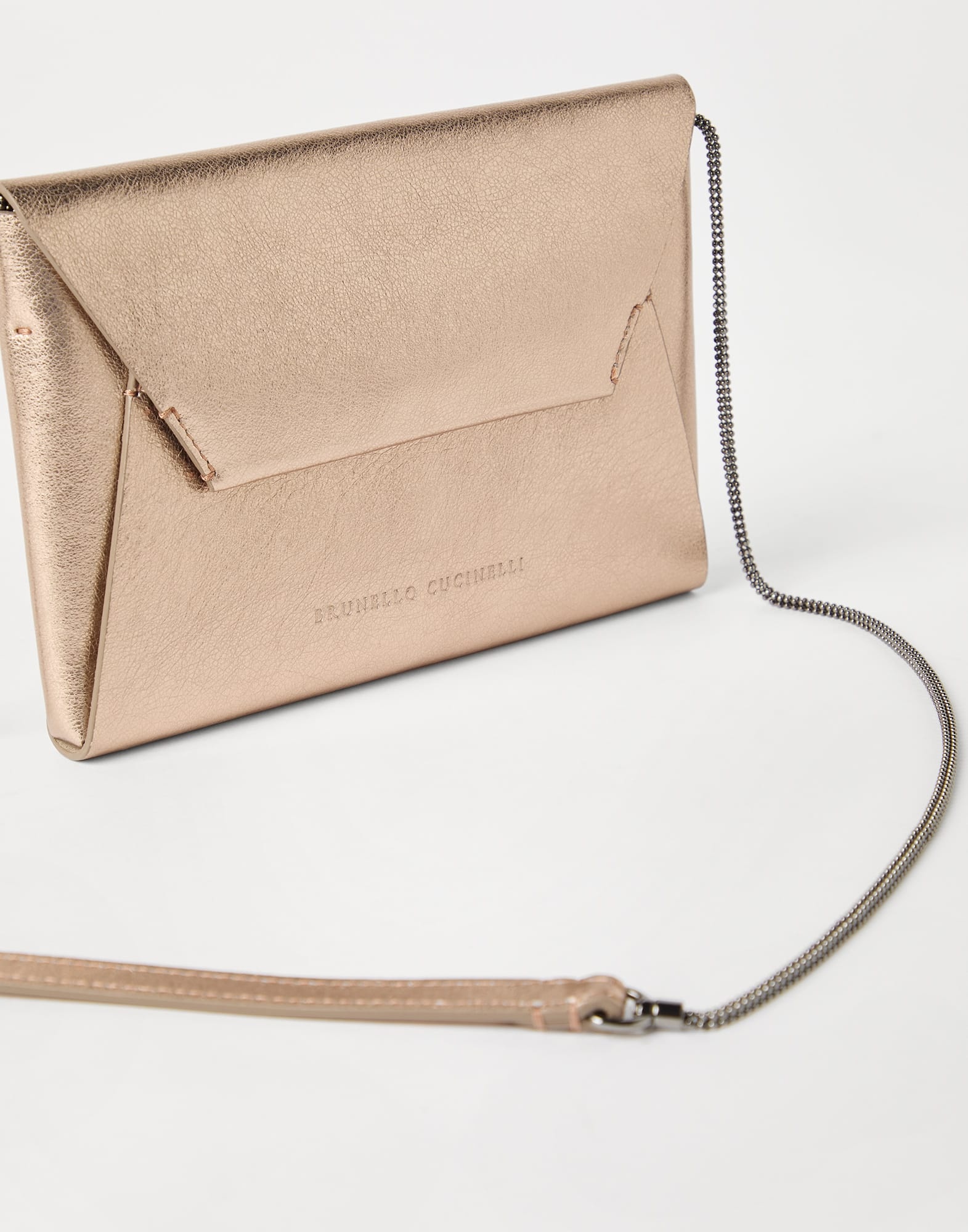 BC Duo pochette in lamé calfskin with precious chain - 3