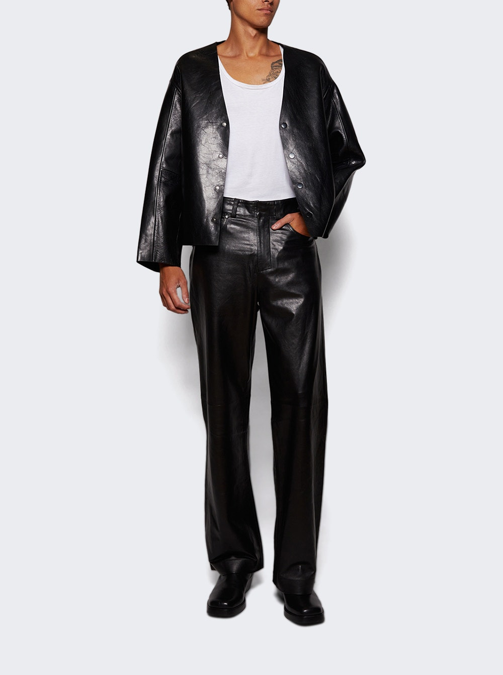 Minimal Leather Jacket Black - 5