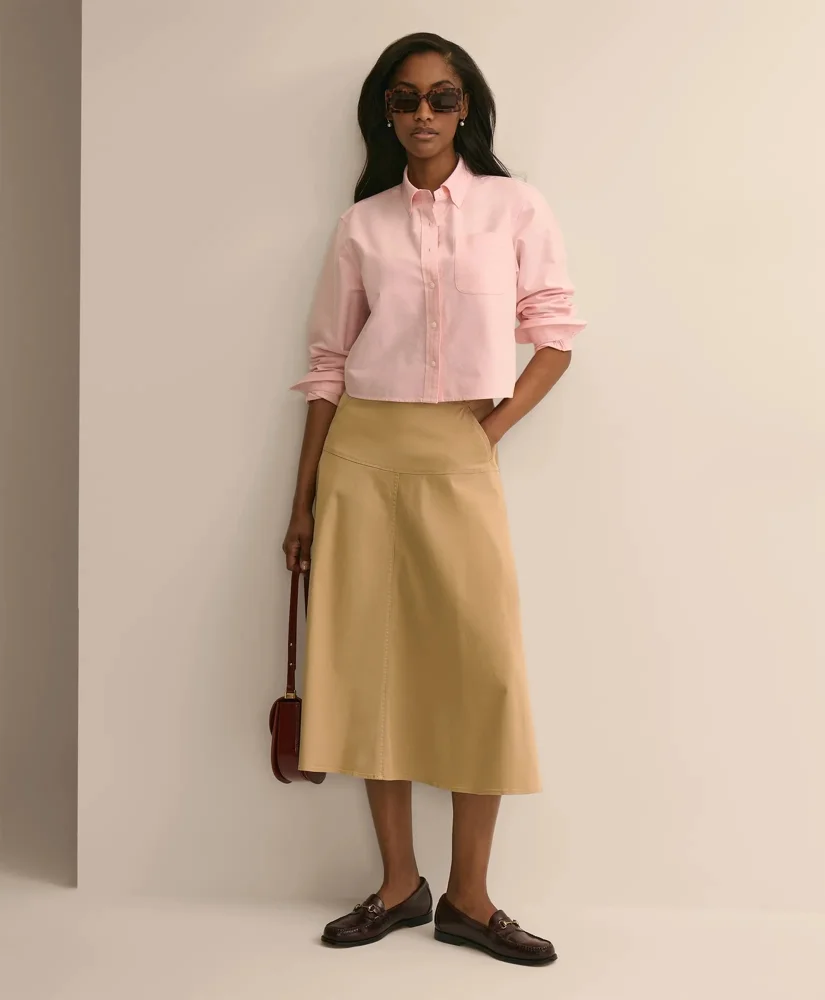 Cotton-Blend Twill A-Line Skirt - 1
