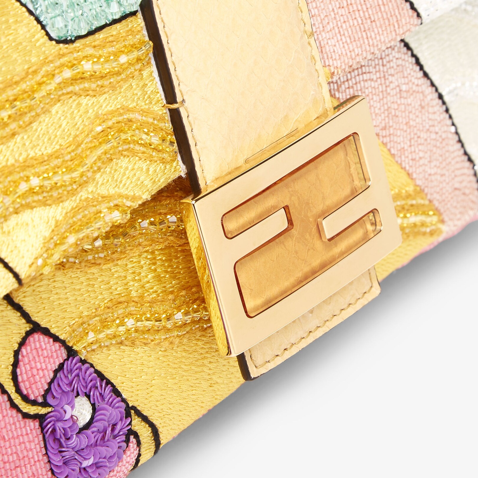 Medium 1997 Baguette bag made of satin with delicate all-over bead embroidery embellished with an FF - 5