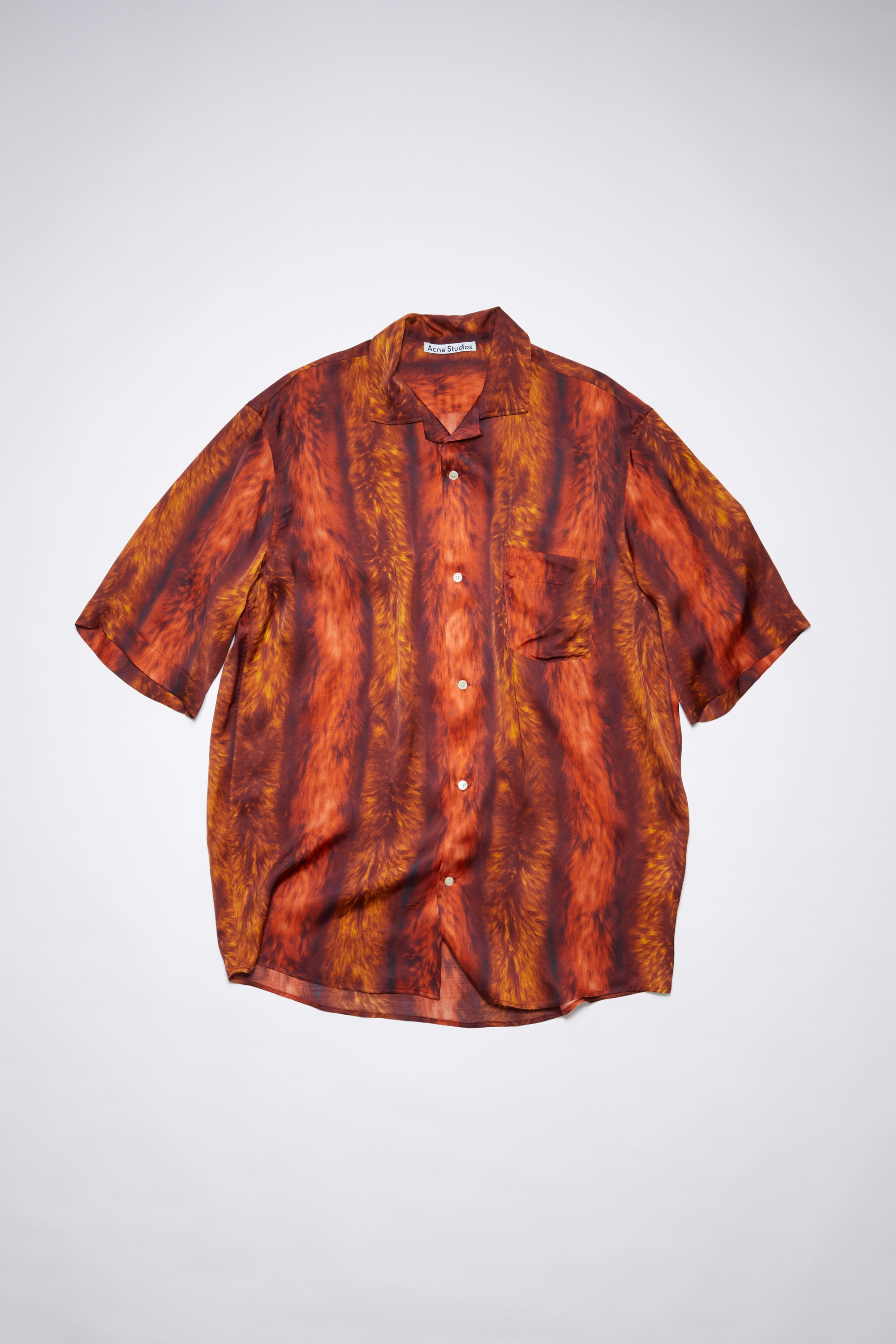 Fur print button-up short sleeve shirt - Red - 6