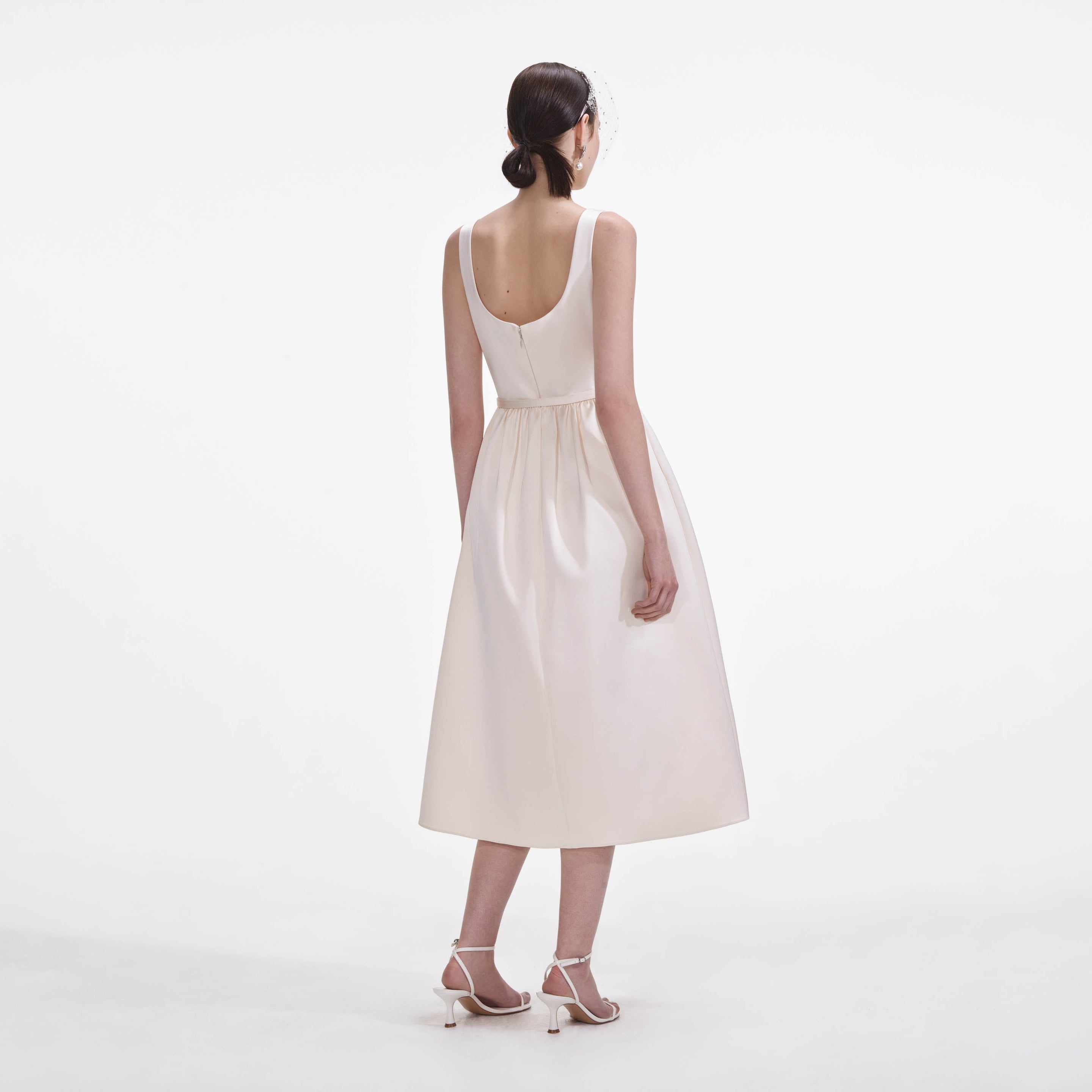 Cream Satin Flower Midi Dress - 3