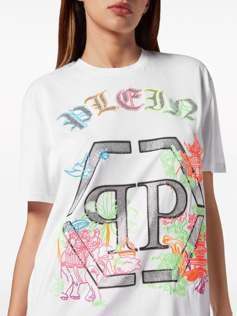 logo-embellished embroidered T-shirt dress 5