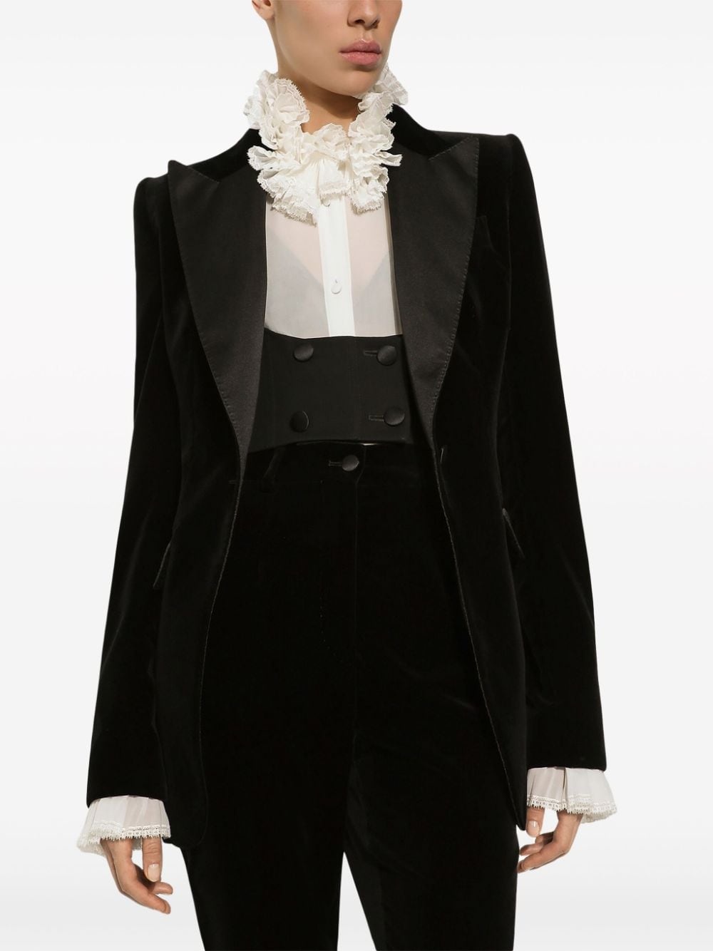 single-breasted velvet blazer - 4