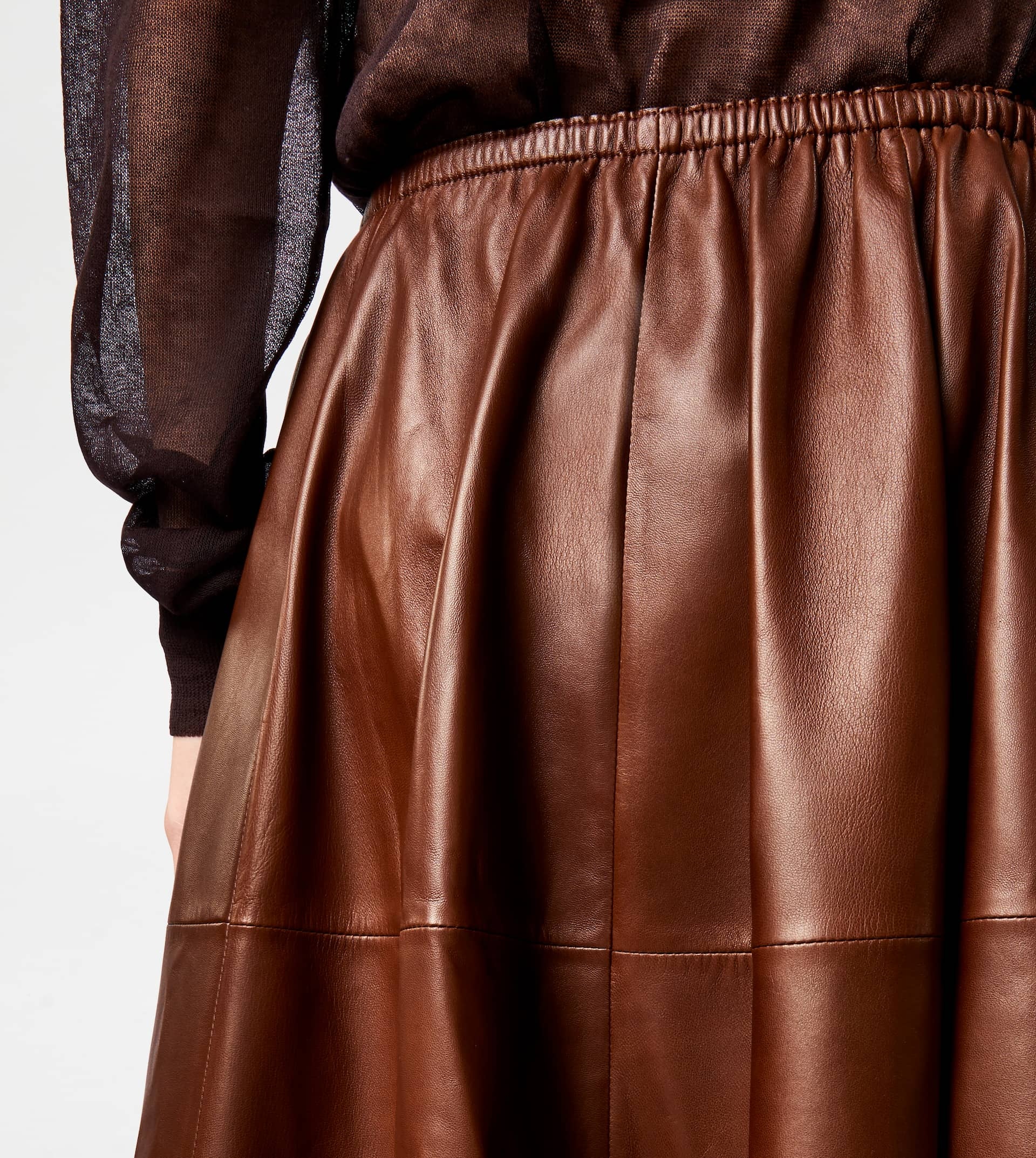FLARED SKIRT IN LEATHER - BROWN - 6