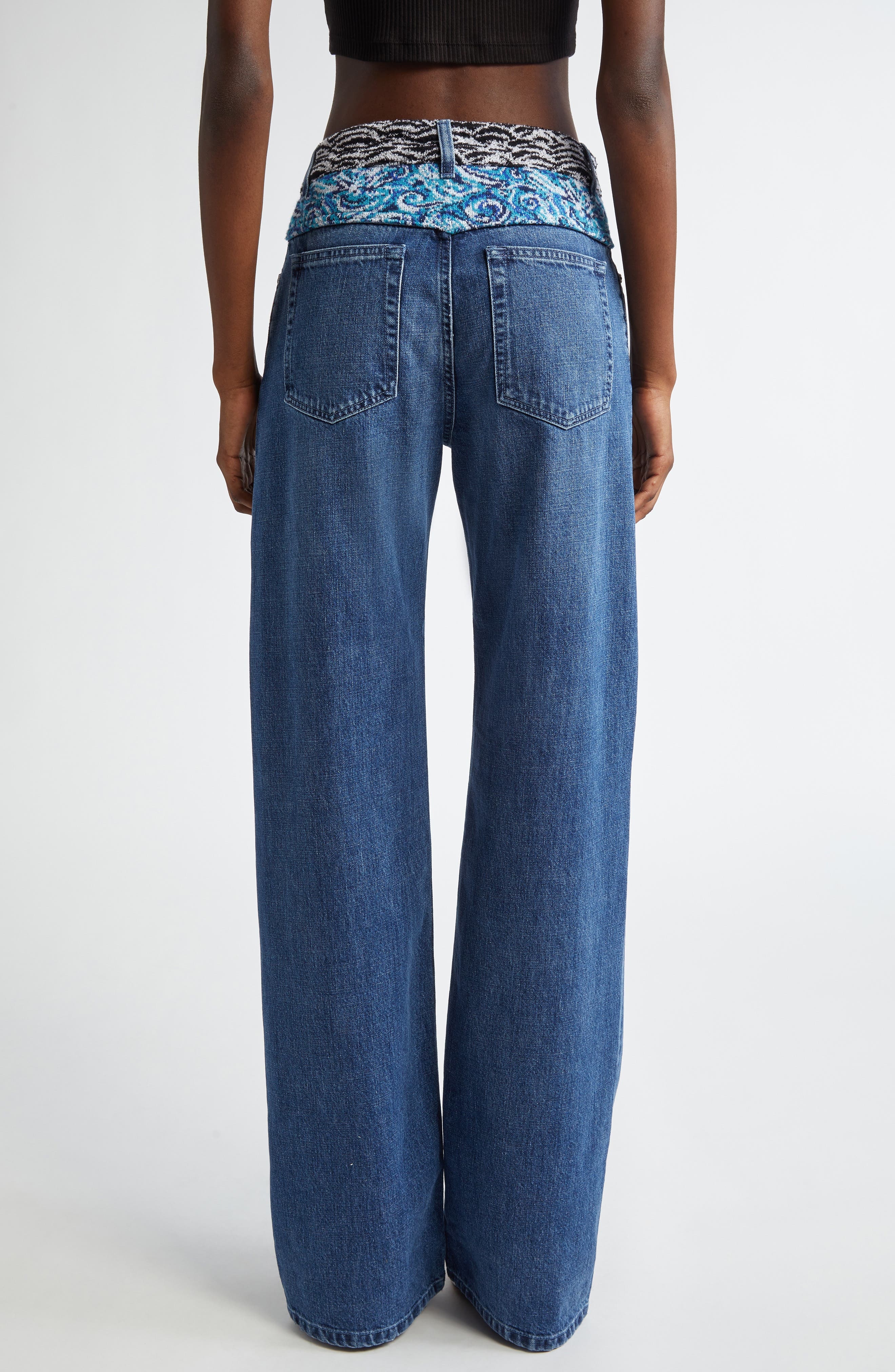 Missoni Knit Waistband Wide Leg Jeans in Blue Denim at Nordstrom - 3