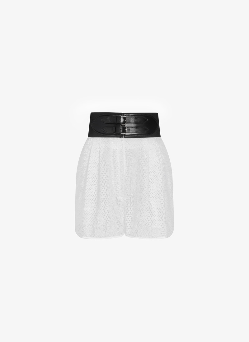 BELTED SHORTS IN BRODERIE ANGLAISE - 1