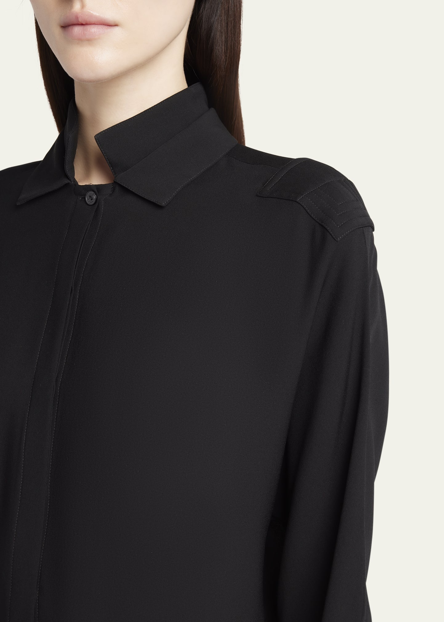 Double-Collar Silk Georgette Blouse - 5