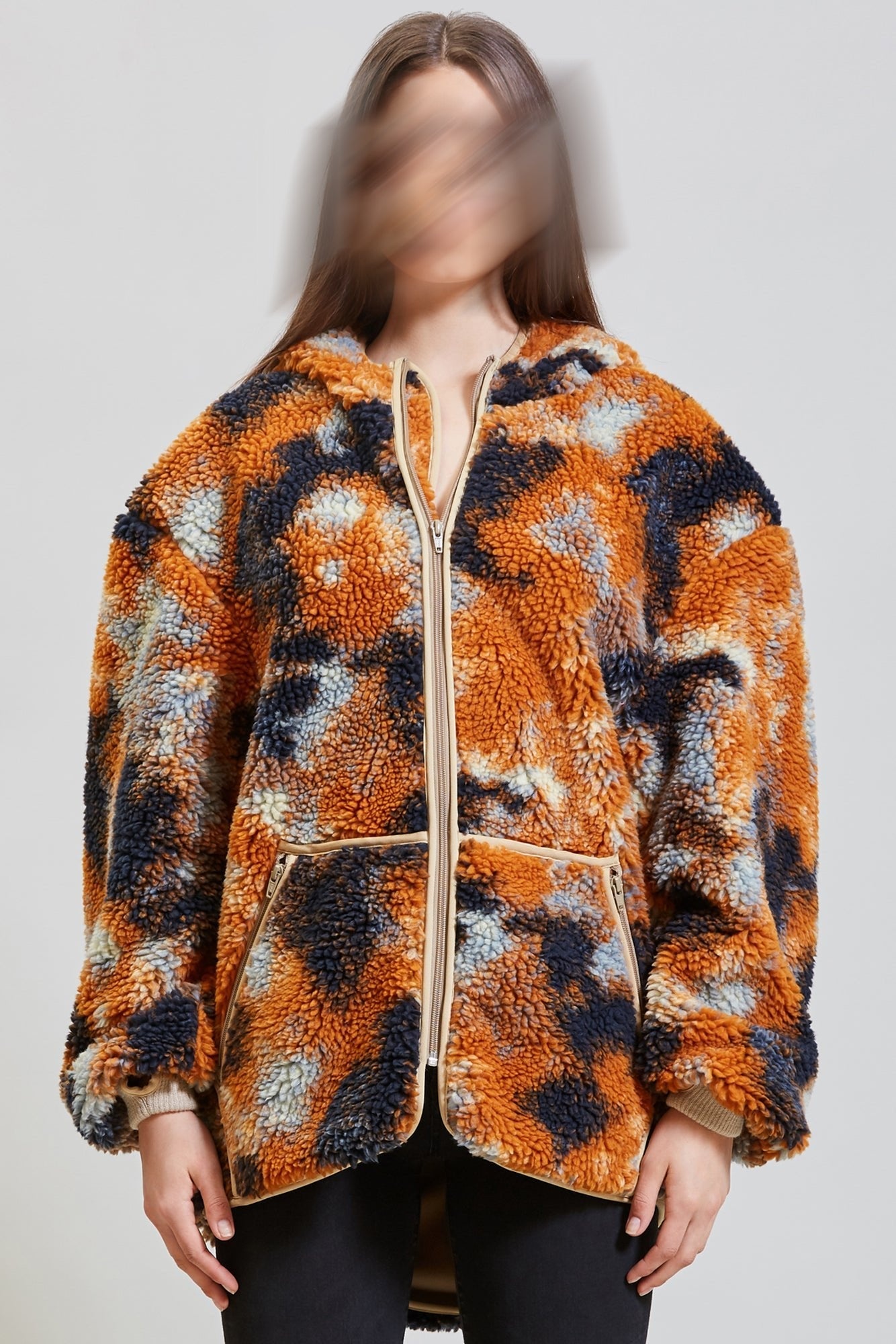 OVERSIZED ZIP-UP FLEECE HOODIE - RUST CAMO | R13 - 3