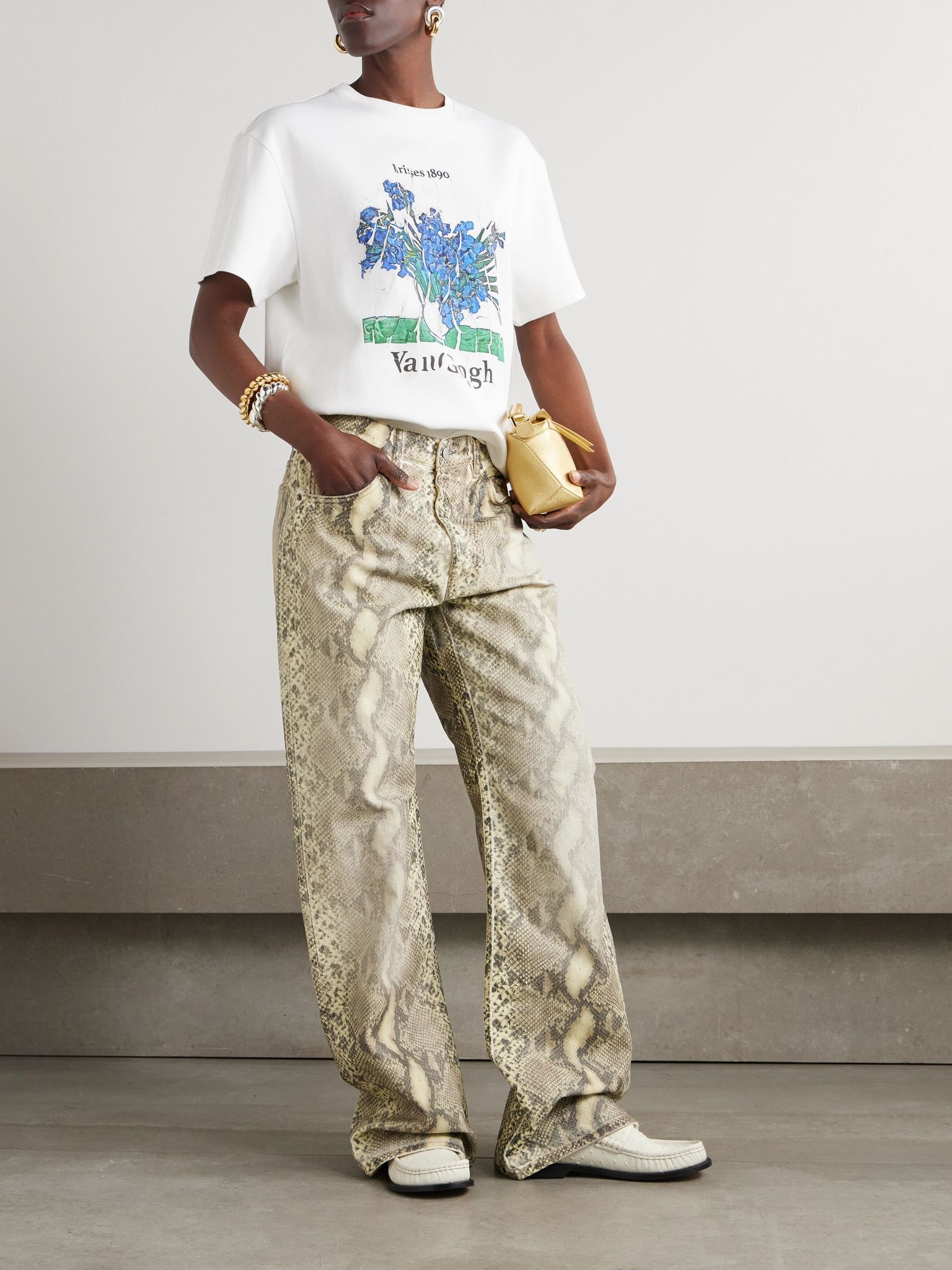 Printed cotton-blend jersey T-shirt White - 2