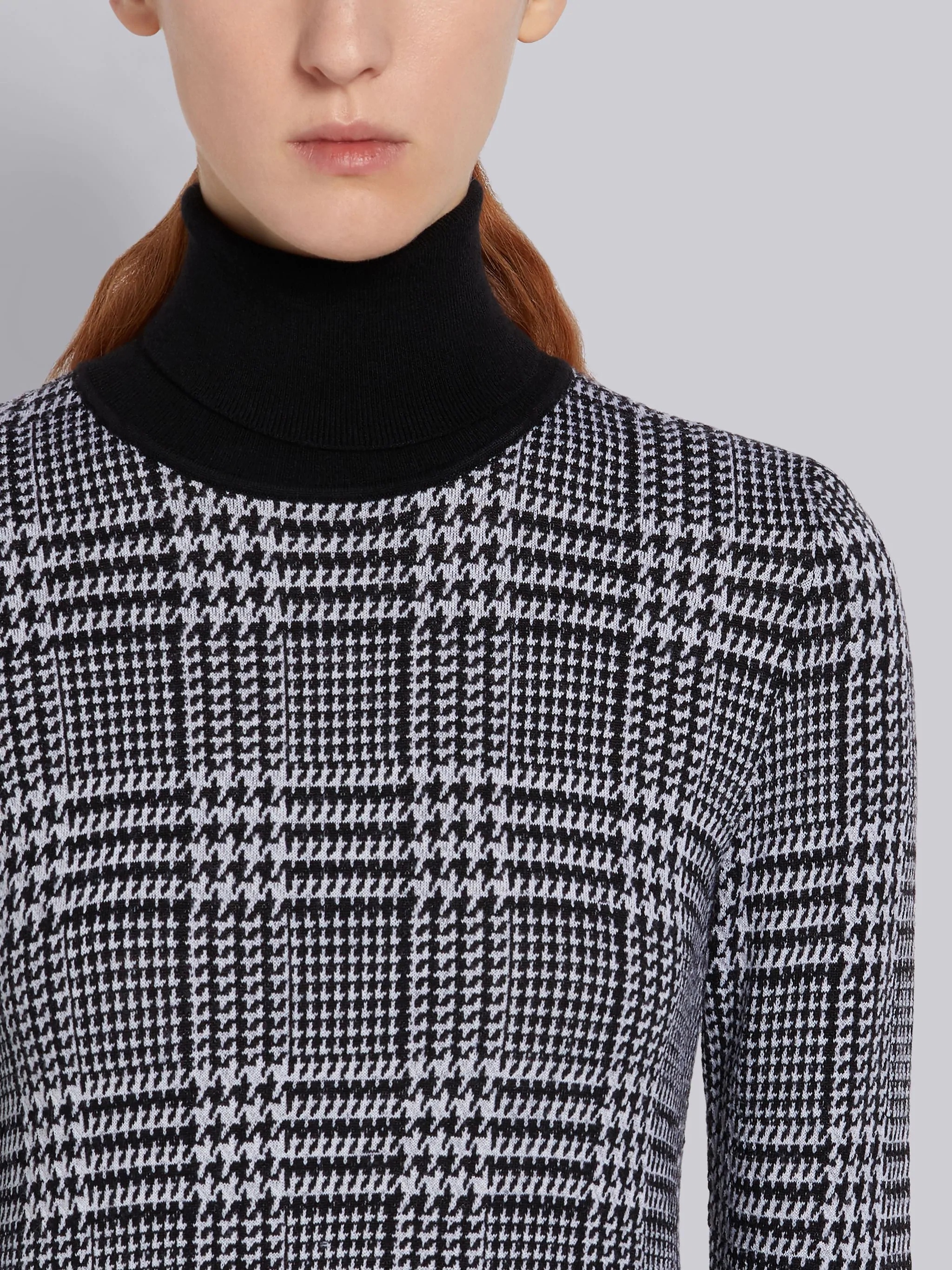 Black and White Fine Merino Wool Prince of Wales Turtleneck - 5