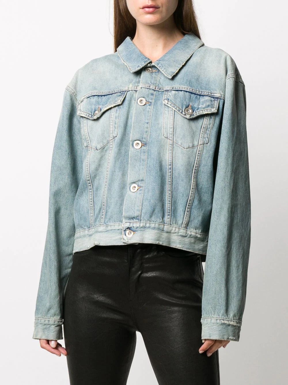 stone-wash backwards denim jacket - 3