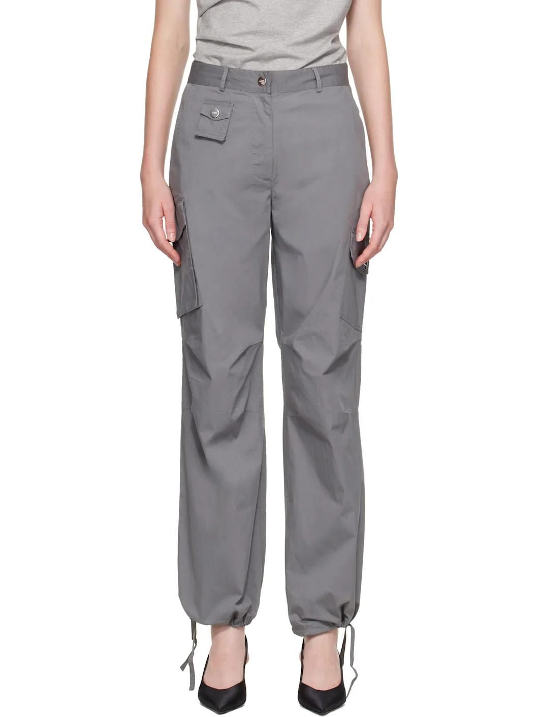 Gray Stretch Cotton Pocket Cargo Pants - 1