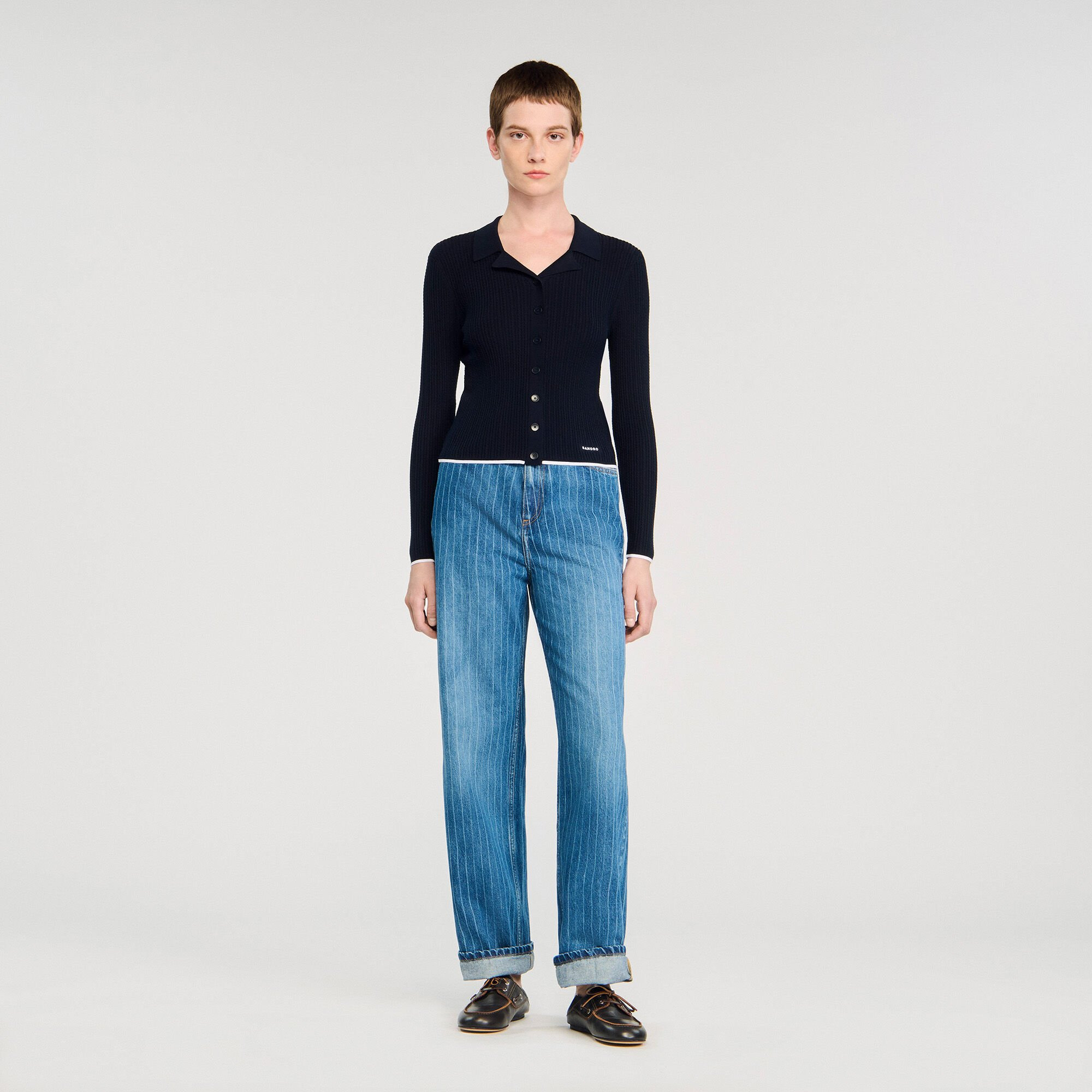 CROPPED POLO COLLAR CARDIGAN - 2