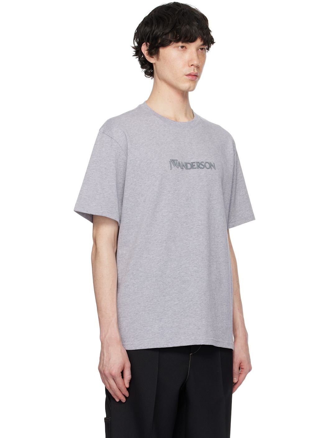 Gray Logo Embroidery T-shirt - 2