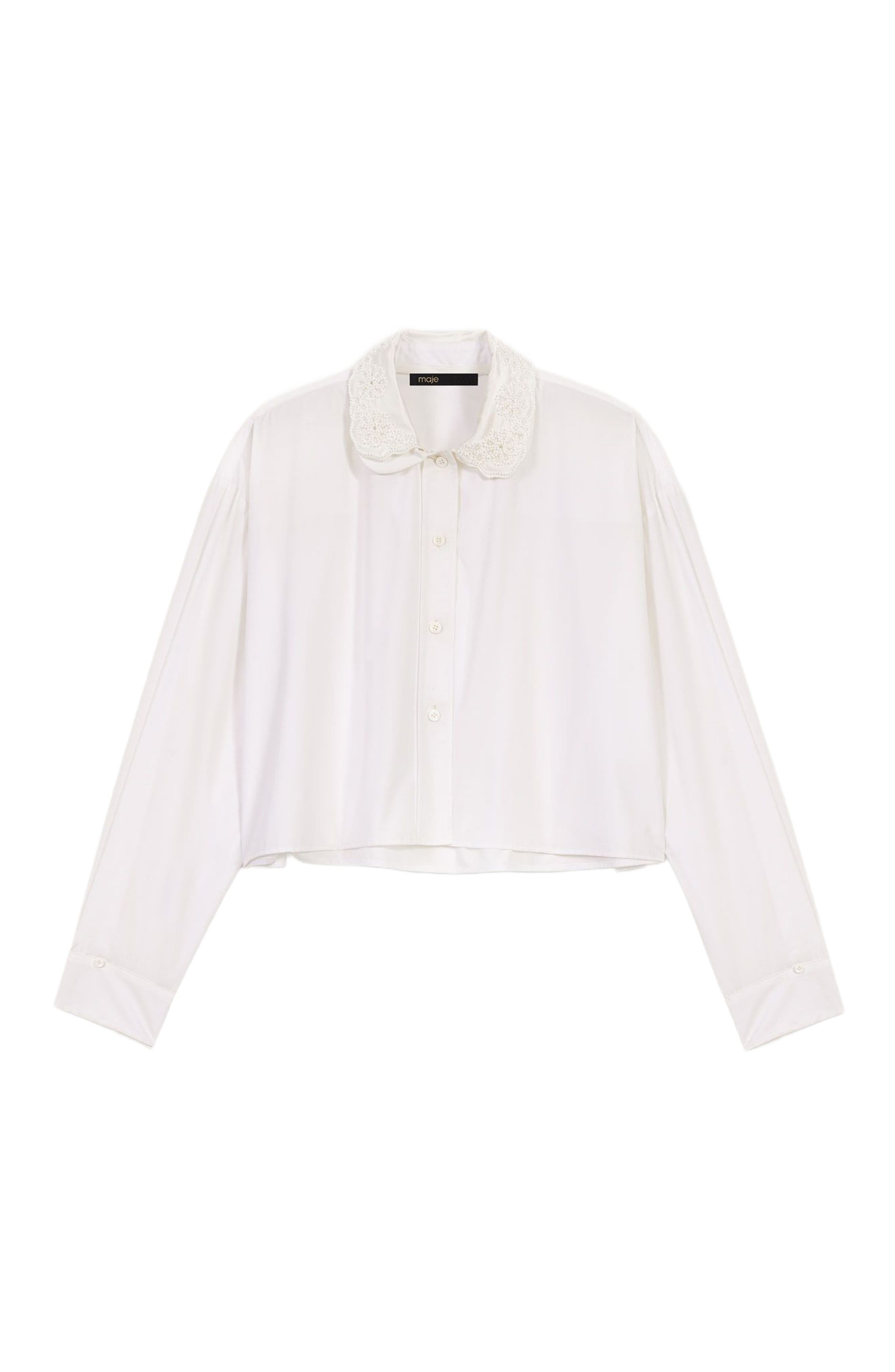 maje Short shirt with embroidered collar in White at Nordstrom - 8