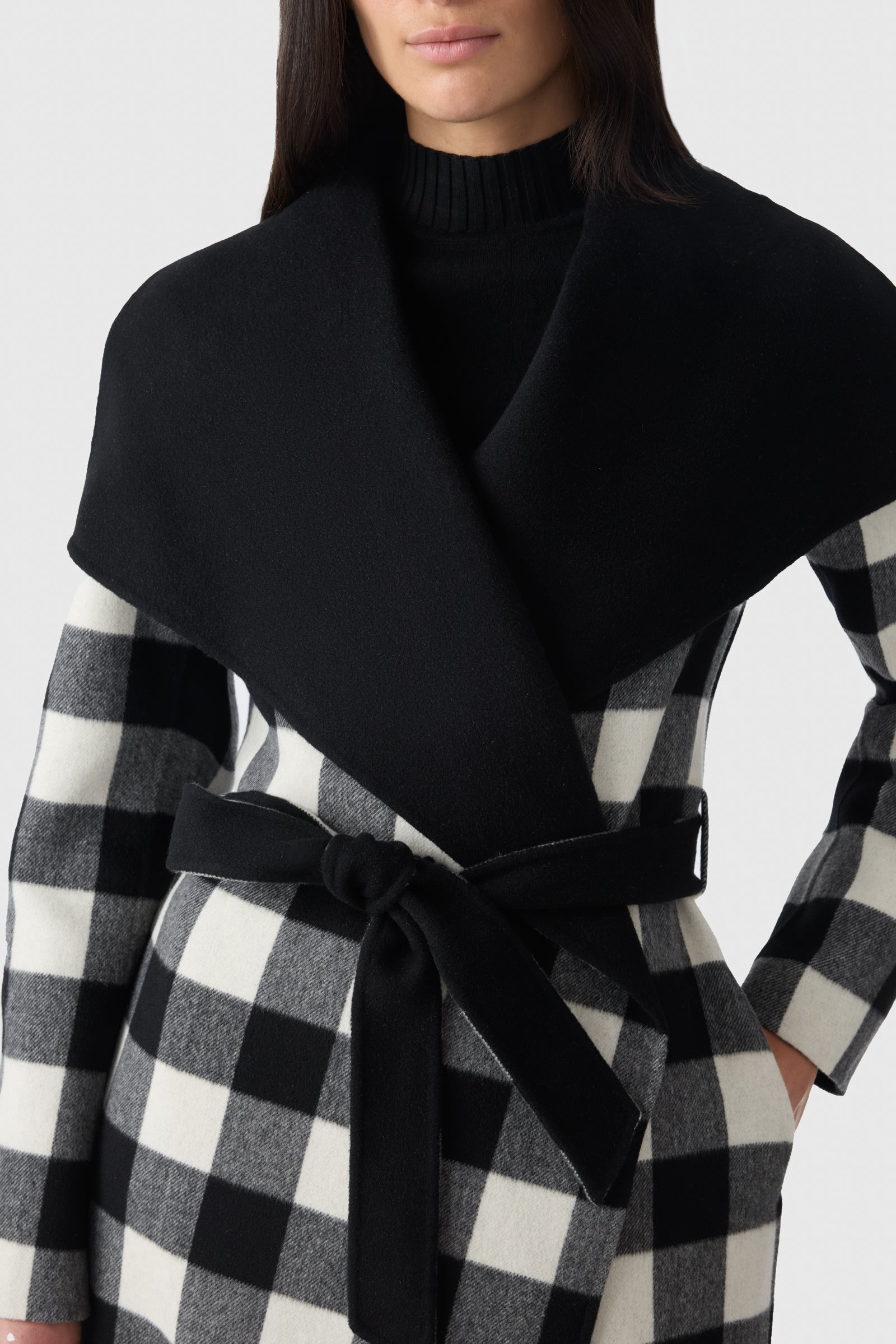 MAI-PL Reversible Plaid Wrap Coat in Double-Face Wool - 5