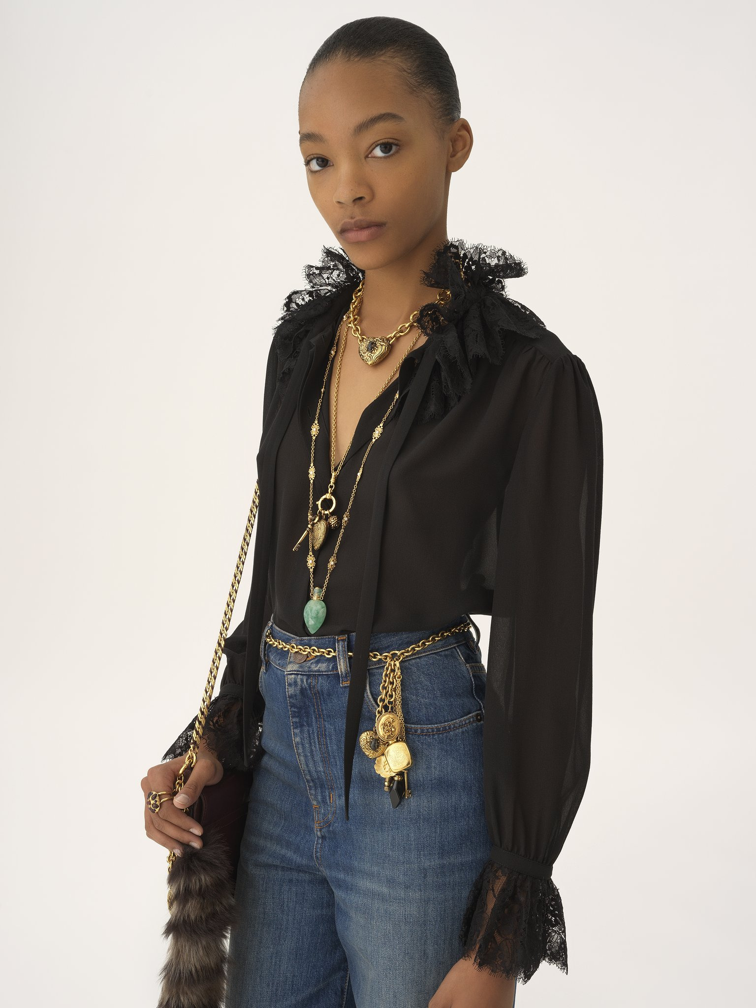 FLUID BLOUSE IN SILK GEORGETTE & LACE - 4