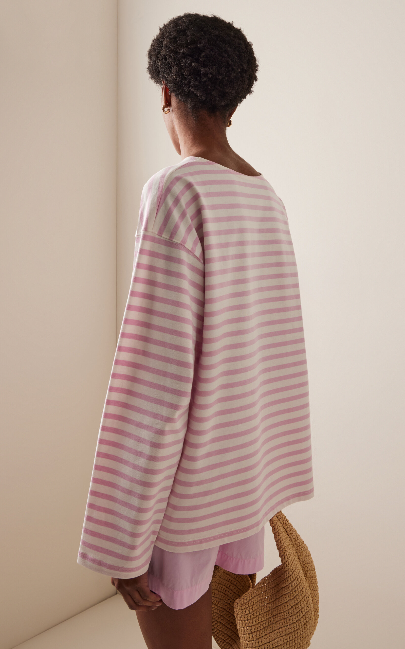 Exclusive Oversized Breton-Striped Cotton T-Shirt pink - 4