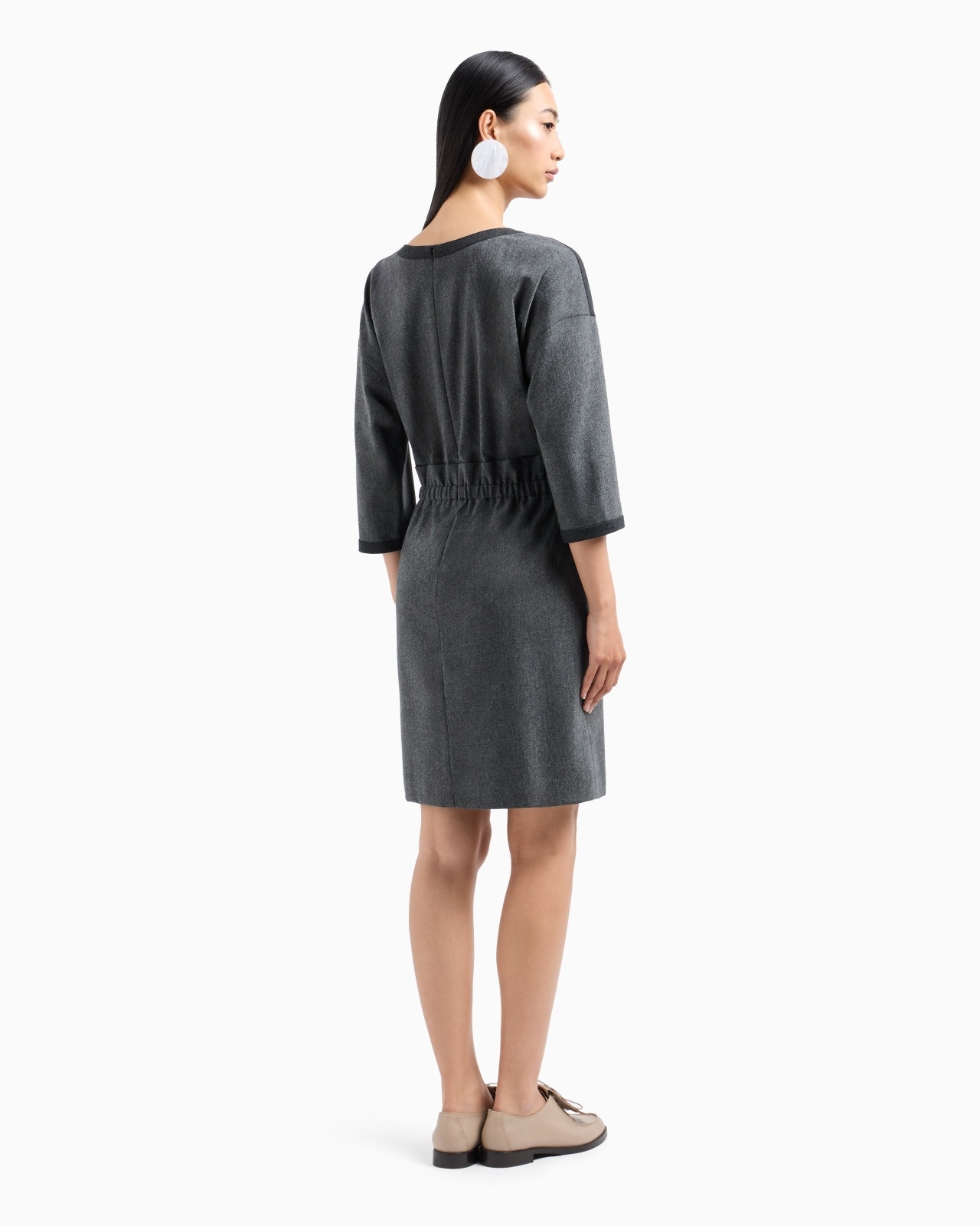 Icon mélange wool flannel dress with gathering at the waist - 3