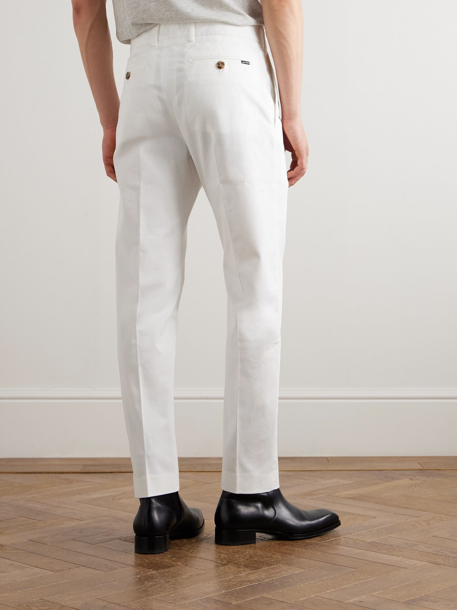 Tapered Cotton-Blend Twill Chinos White - 4
