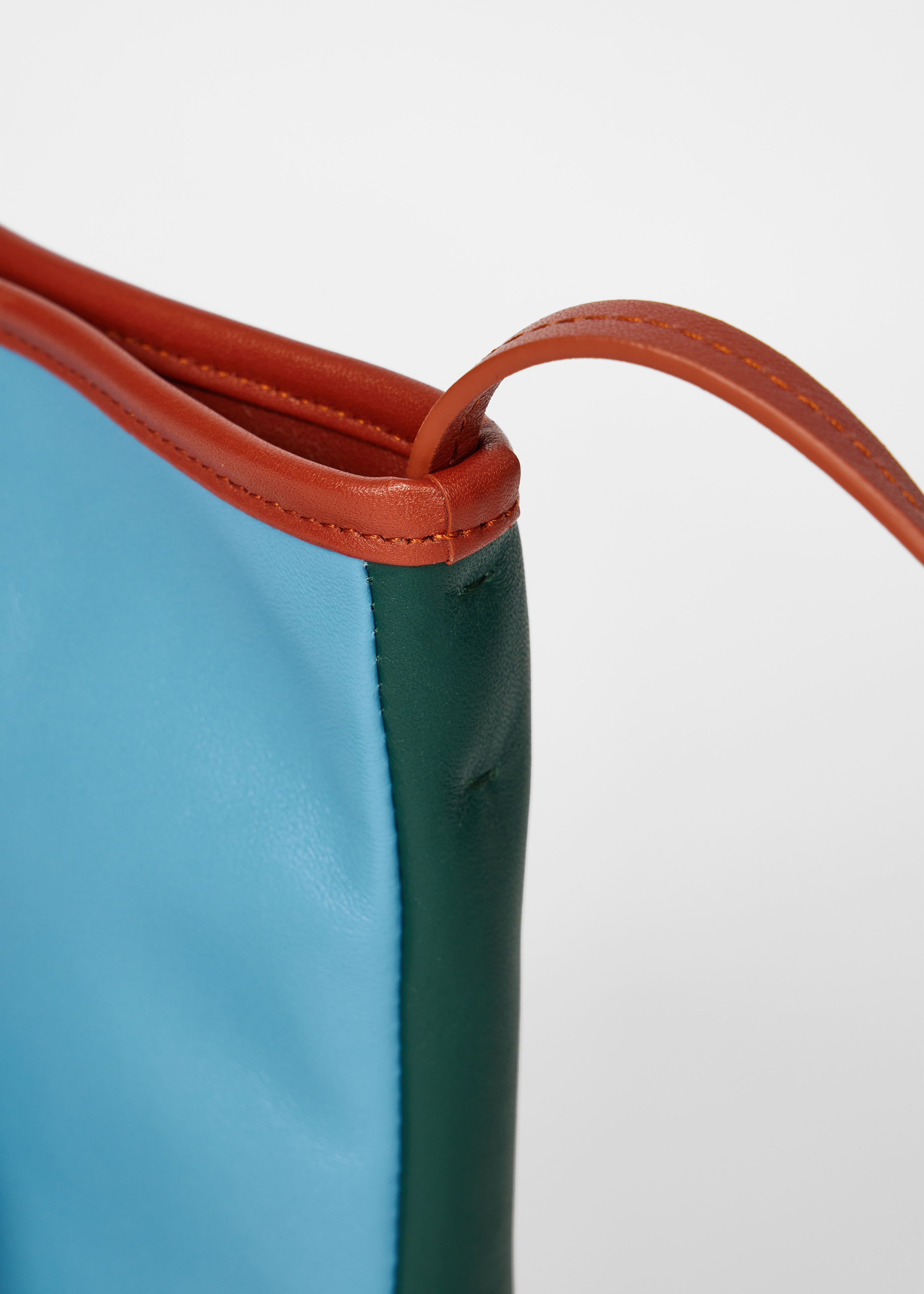 Light Blue Colour-Block Leather Pouch Bag - 2