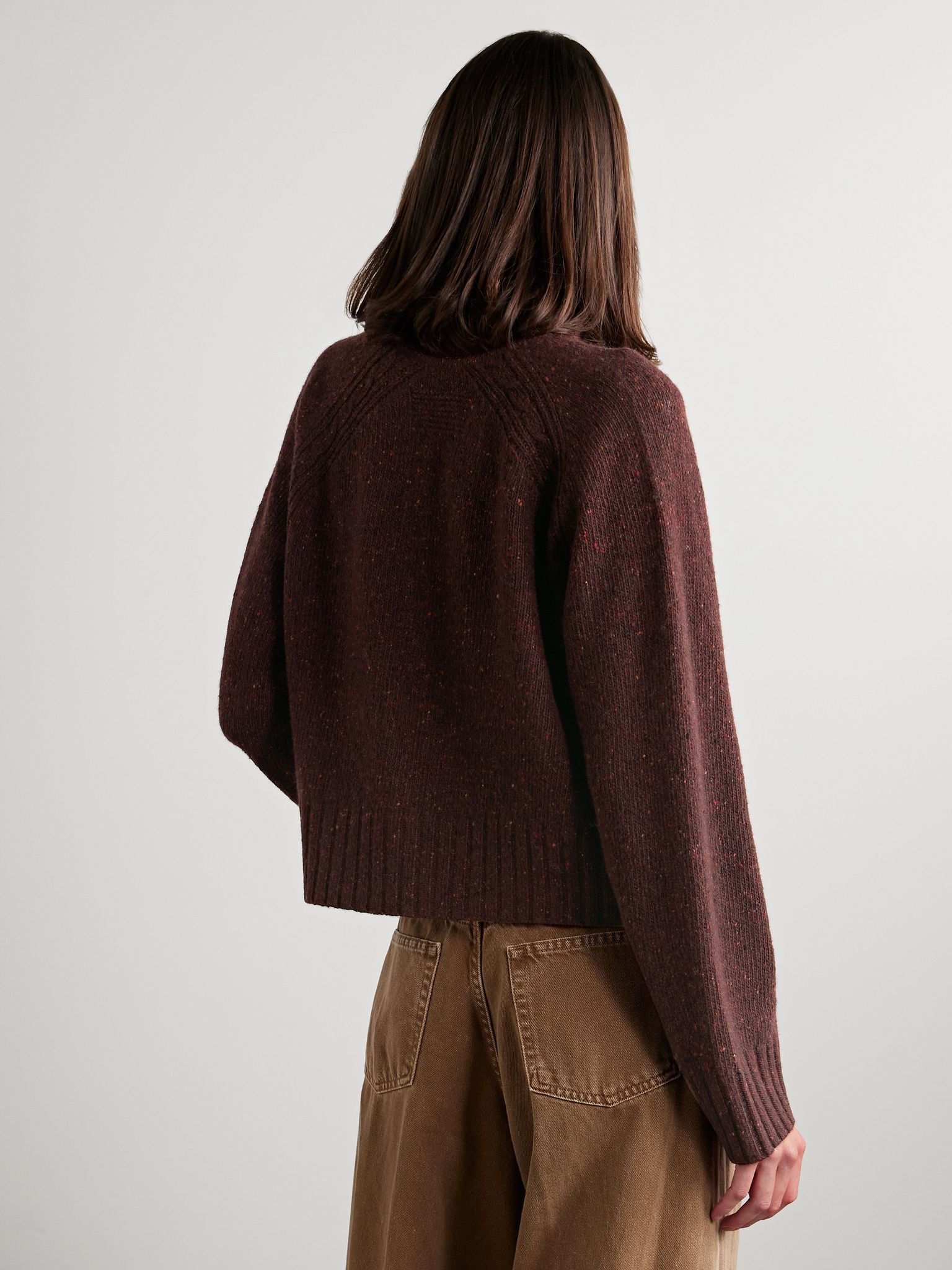 Cropped recycled-cashmere and merino wool-blend turtleneck sweater Plum - 4