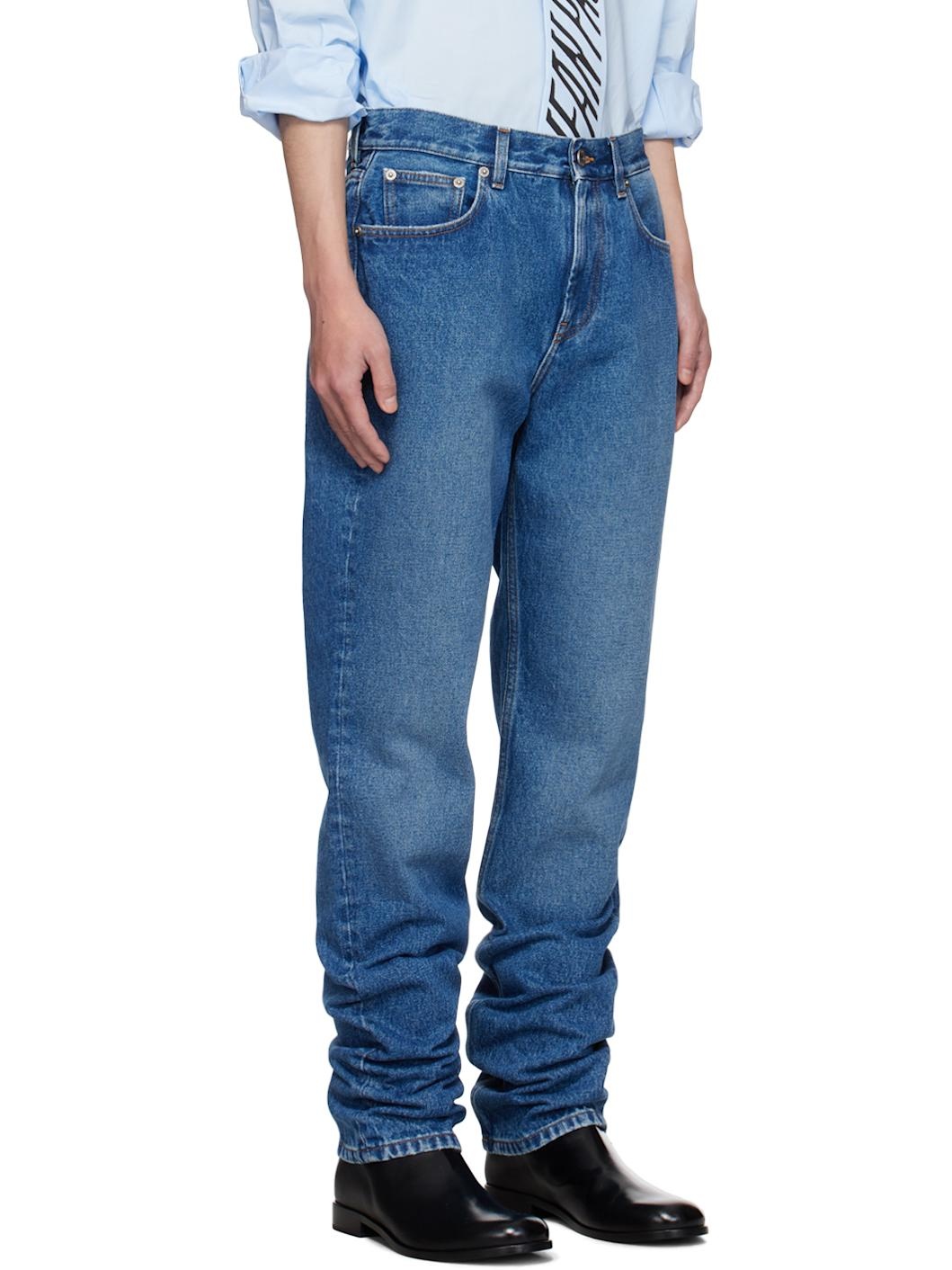 Blue Leather Pocket Jeans - 2