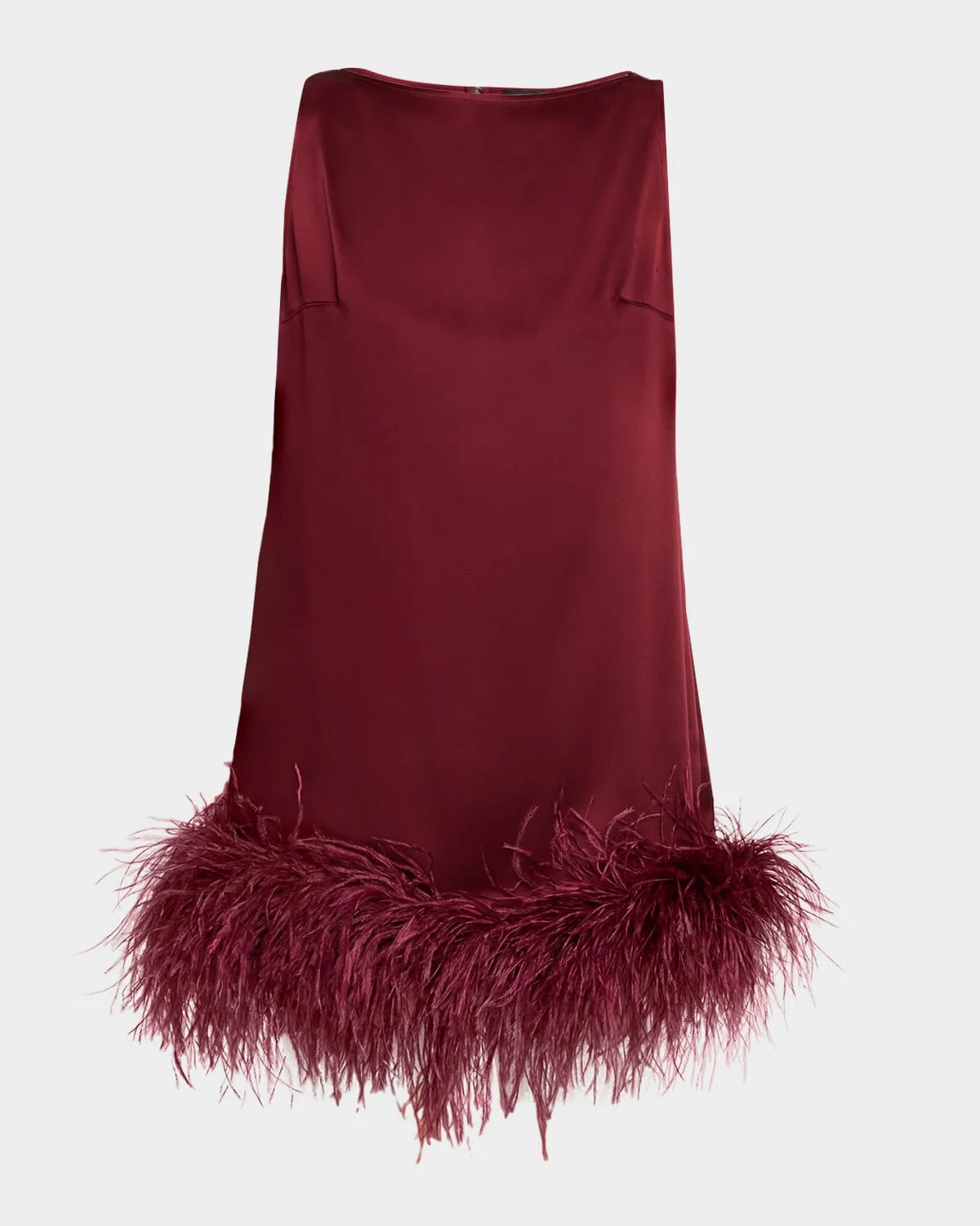 Feather-Trim Satin Sleeveless Mini Dress - 1