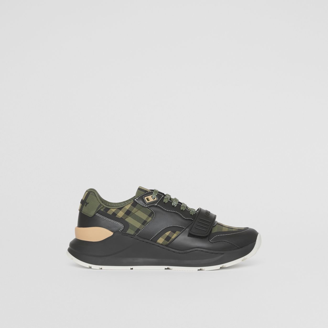 Check Cotton Canvas and Leather Sneakers - 1