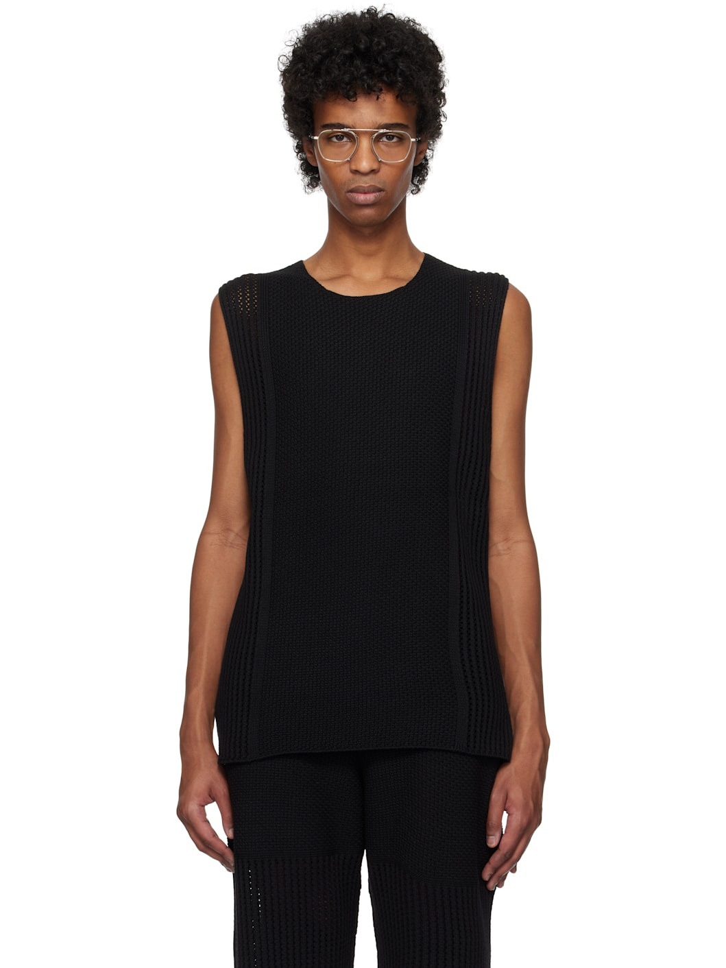Black Rustic Knit Vest - 1